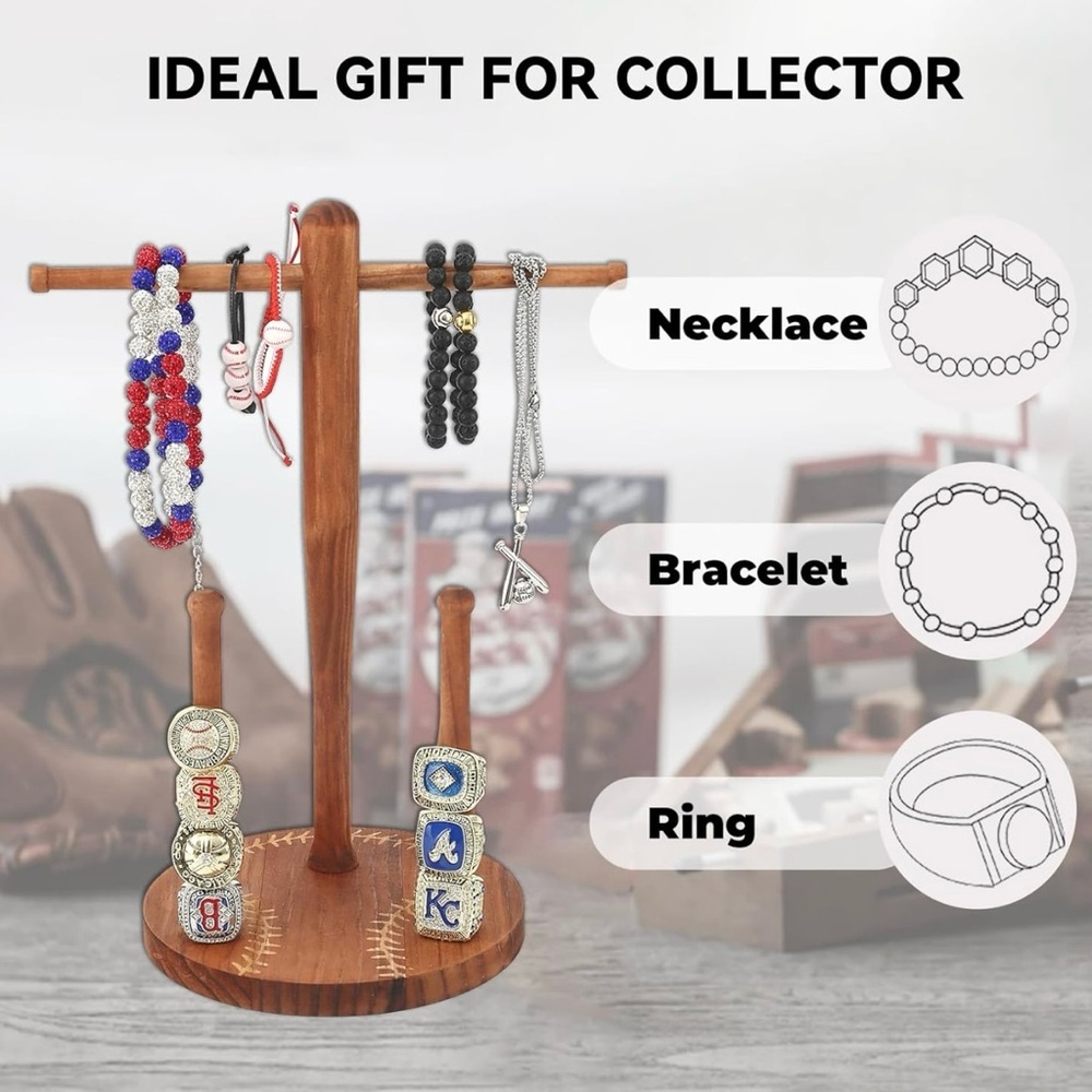 NEW - Wooden Baseball/Softball Drip Necklace Organizer Holder,Baseball Ring Acce - Picture 5 of 6